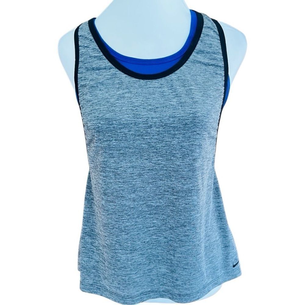 Nike DriFit gray tank top with attached blue sports bra size Small.